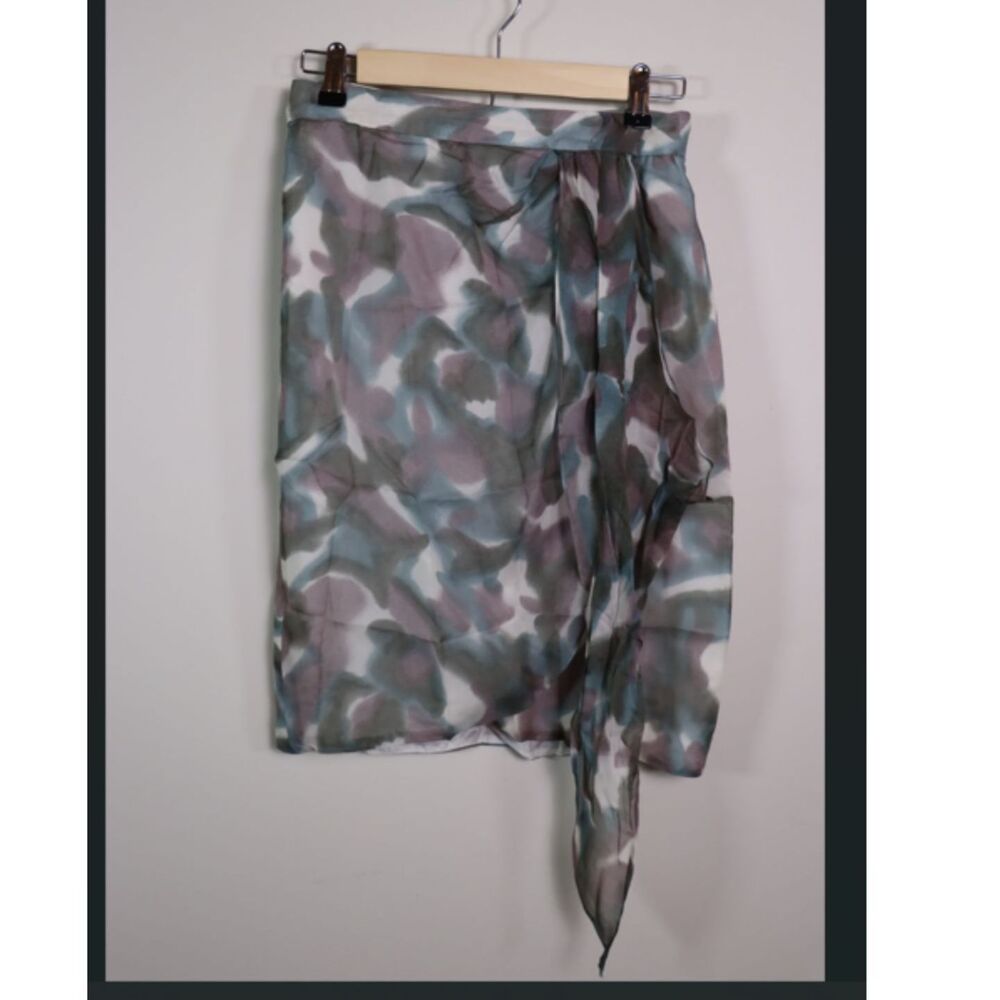 Vintage Paul Alexander Silk Wrap Skirt Size 8 Multicolor Abstract Scarf Waist